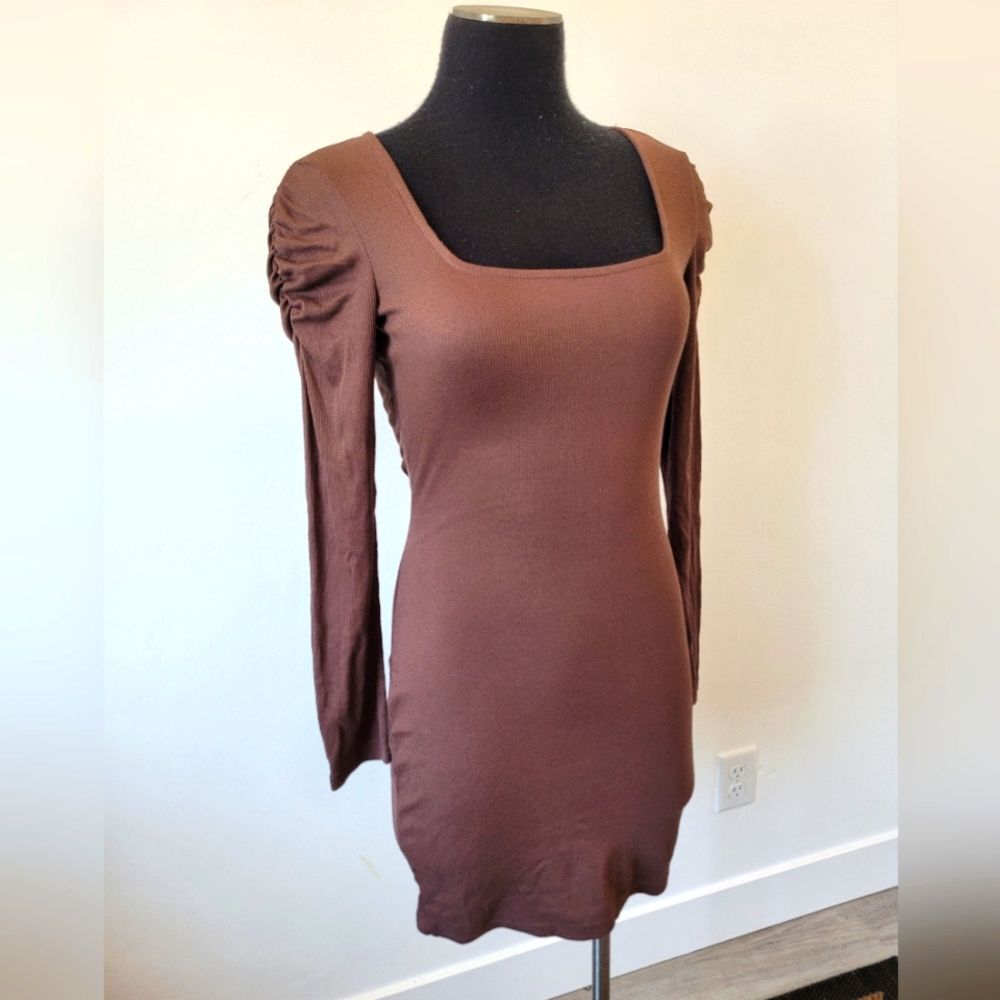 Ultra Flirt Ribbed Bodycon Dress Square Neck Purple Brown Casual Soft Girl Small